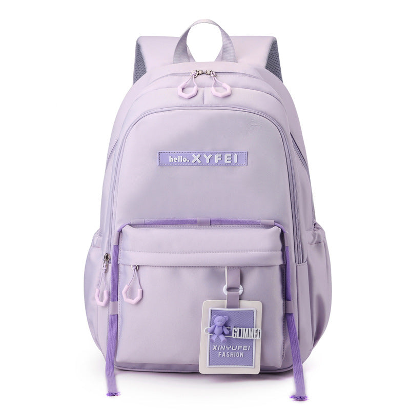 Glimmed Teddy Badge School Bag For Girls Imported  Nylon Waterproof Backpack with Laptop Sleeve | Fashion Campus Bag with Teddy Bear Badge, Large Capacity 45x30x20 cm