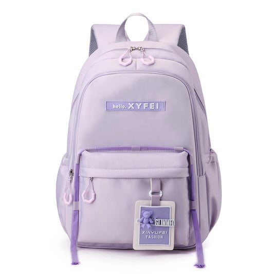 Glimmed Teddy Badge School Bag For Girls Imported  Nylon Waterproof Backpack with Laptop Sleeve | Fashion Campus Bag with Teddy Bear Badge, Large Capacity 45x30x20 cm