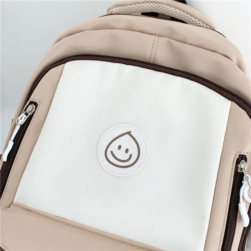 Patchwork Color Multi-Pocket Large Capacity Backpack for Girls & Women – Waterproof Nylon School, College, Travel & Laptop Bag (45 × 30 × 14 cm)**