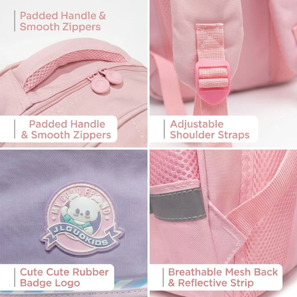 Fashion Kids School Backpack – Imported, with Matching Pencil Case (Available in Pink, Blue & Navy-Pink)