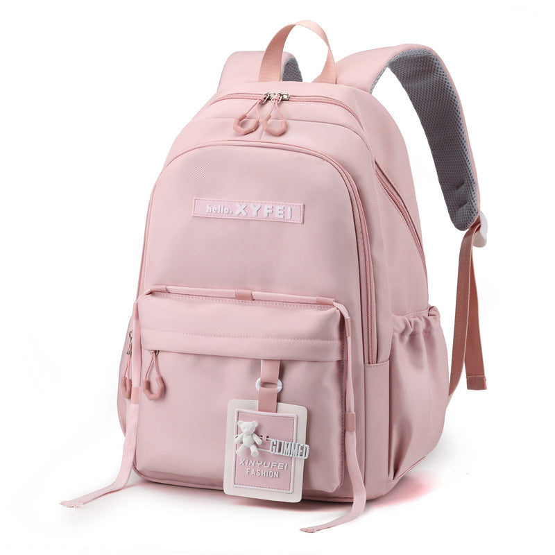 Glimmed Teddy Badge School Bag For Girls Imported  Nylon Waterproof Backpack with Laptop Sleeve | Fashion Campus Bag with Teddy Bear Badge, Large Capacity 45x30x20 cm