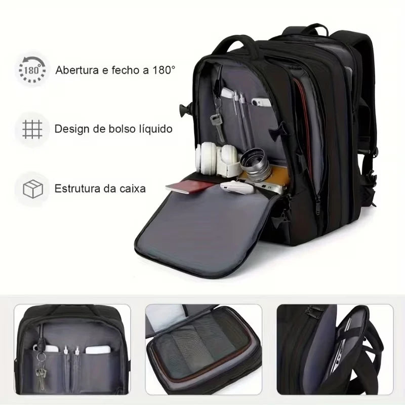 Romantic Crown 17.3" Expandable Laptop Backpack 45L – Waterproof Travel & Business Bag with USB Charging, Anti-Theft & 180° Opening