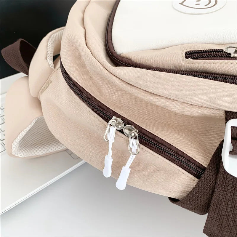 Patchwork Color Multi-Pocket Large Capacity Backpack for Girls & Women – Waterproof Nylon School, College, Travel & Laptop Bag (45 × 30 × 14 cm)**