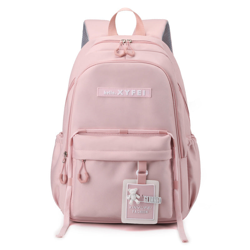 Glimmed Teddy Badge School Bag For Girls Imported  Nylon Waterproof Backpack with Laptop Sleeve | Fashion Campus Bag with Teddy Bear Badge, Large Capacity 45x30x20 cm