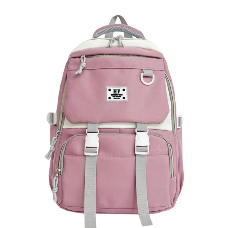 HF Trendy Lightweight Backpack – Stylish School, College & Travel Bag (Pink, Black, Blue)