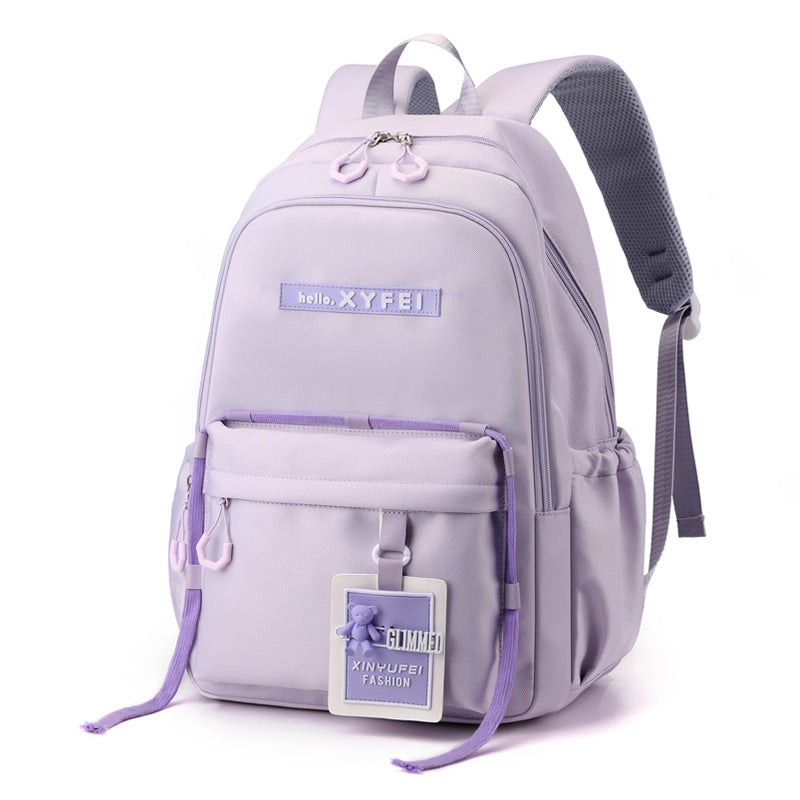 Glimmed Teddy Badge School Bag For Girls Imported  Nylon Waterproof Backpack with Laptop Sleeve | Fashion Campus Bag with Teddy Bear Badge, Large Capacity 45x30x20 cm