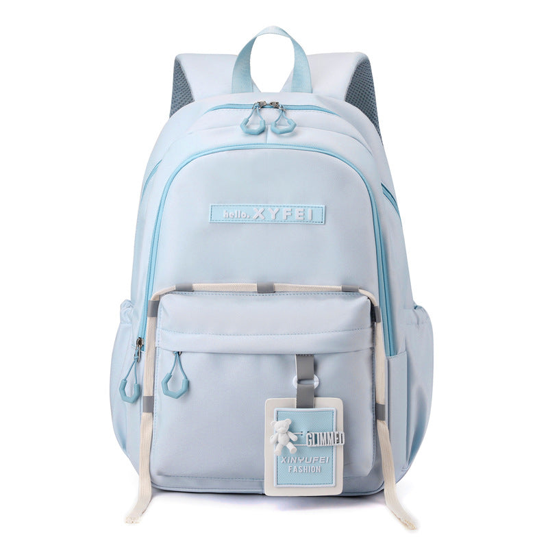 Glimmed Teddy Badge School Bag For Girls Imported  Nylon Waterproof Backpack with Laptop Sleeve | Fashion Campus Bag with Teddy Bear Badge, Large Capacity 45x30x20 cm