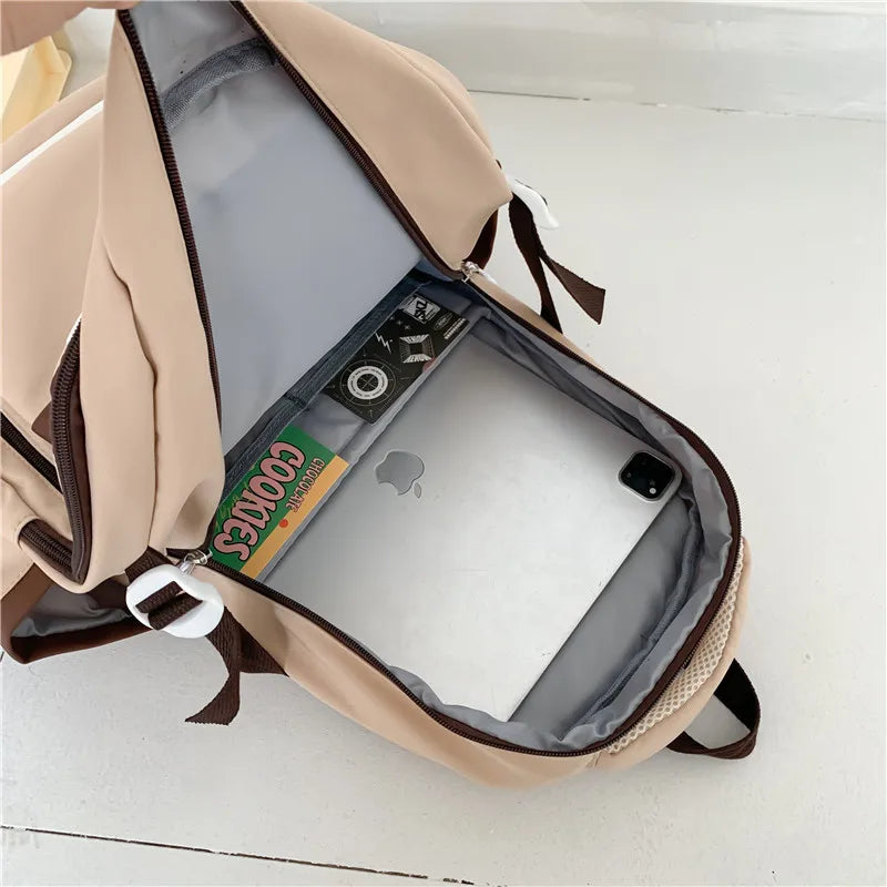 Patchwork Color Multi-Pocket Large Capacity Backpack for Girls & Women – Waterproof Nylon School, College, Travel & Laptop Bag (45 × 30 × 14 cm)**