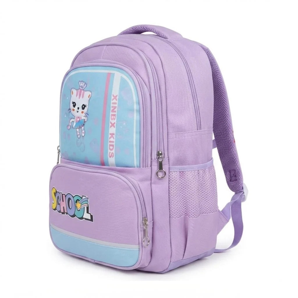 XB Cat Cartoon Imported Girls School Bag for Class 1-3 - Backpack with Chest Buckle & Reflective Strips