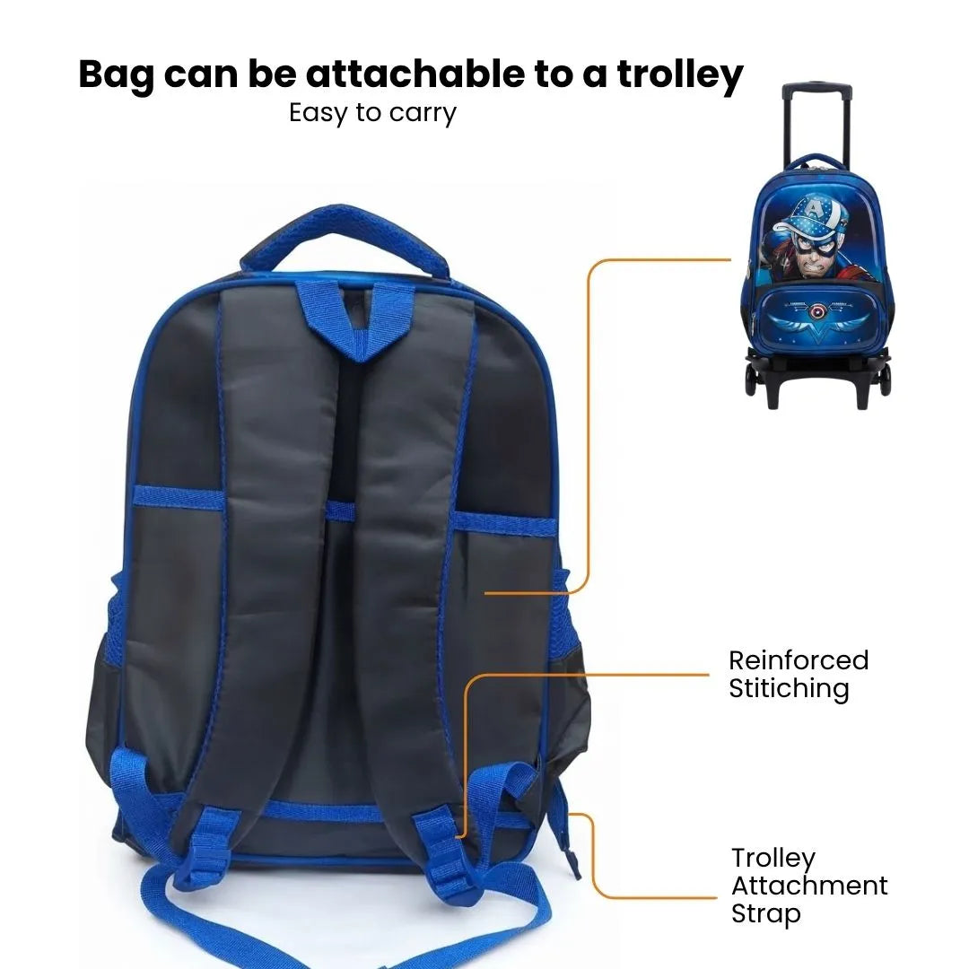 Captain America Design School Bag – Premium Trolley-Attachable Backpack for Kids