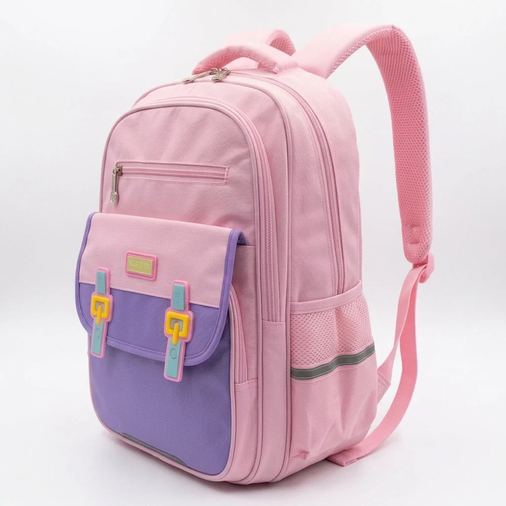 Pink School Backpack for Primary Class Girls – Imported, Water Resistant, Ergonomic with Reflective Strips