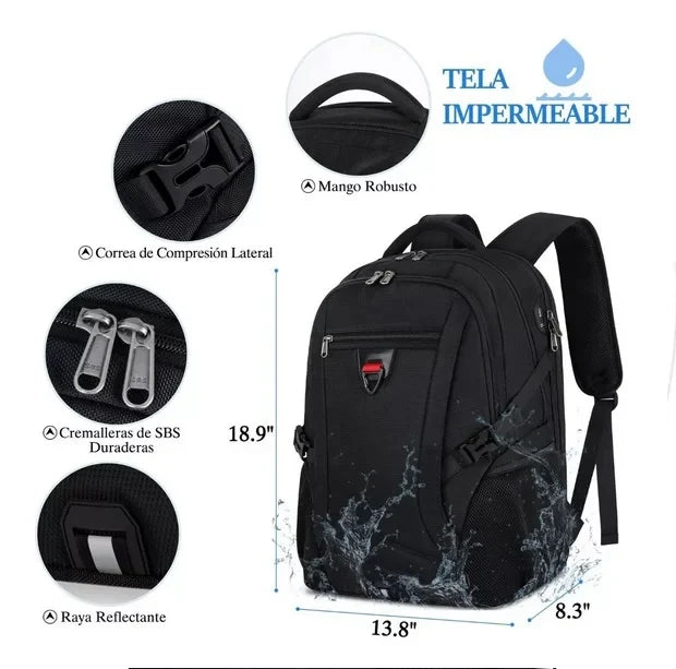 IGOLUMON 17.3" Anti-Theft Waterproof Travel Laptop Backpack with USB Charging Port & Trolley Strap