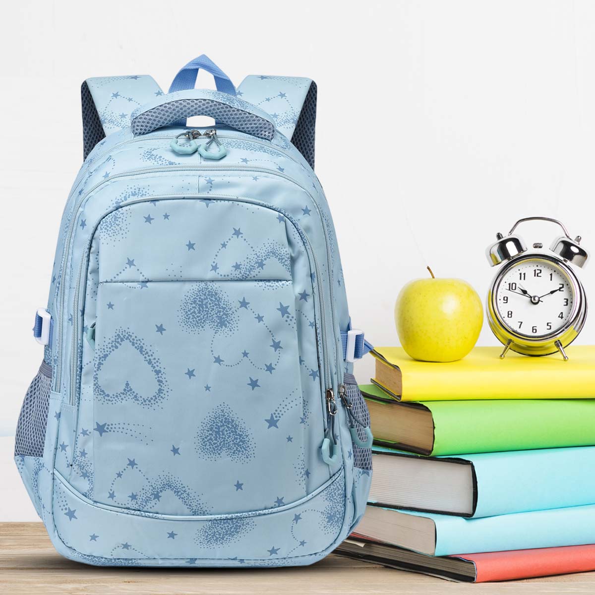 Hearts Design Blue Unisex School Backpack – Stylish, Spacious & Waterproof