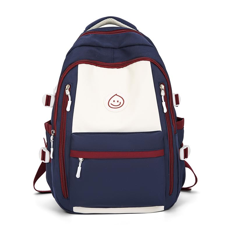 Patchwork Color Multi-Pocket Large Capacity Backpack for Girls & Women – Waterproof Nylon School, College, Travel & Laptop Bag (45 × 30 × 14 cm)**