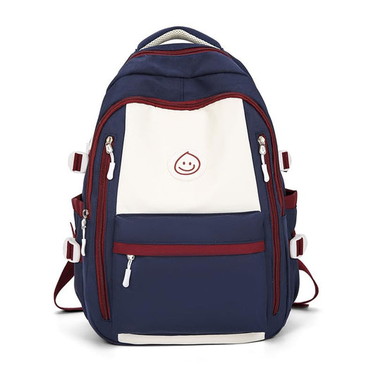 Patchwork Color Multi-Pocket Large Capacity Backpack for Girls & Women – Waterproof Nylon School, College, Travel & Laptop Bag (45 × 30 × 14 cm)**