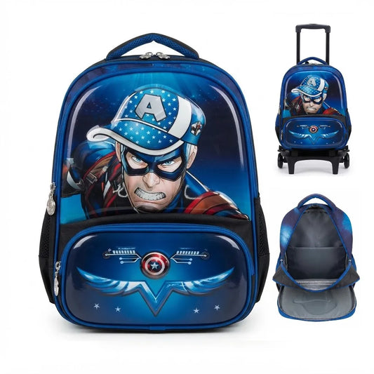Captain America Design School Bag – Premium Trolley-Attachable Backpack for Kids