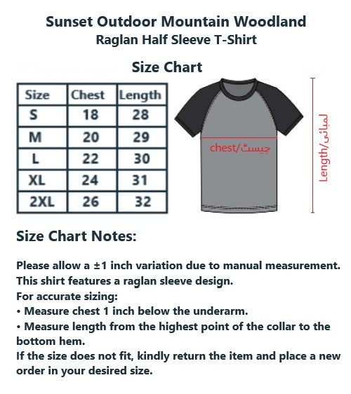 Woodland Outdoor Men's T-Shirt Export Quality Raglan Half Sleeve Vintage Print USA