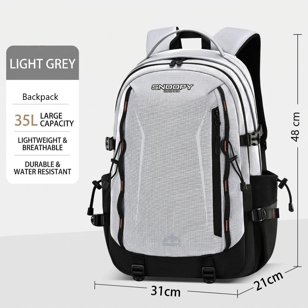 Snoopy Casual Backpack – Light Grey Checked, Water Resistant, 15.6" Laptop Compartment