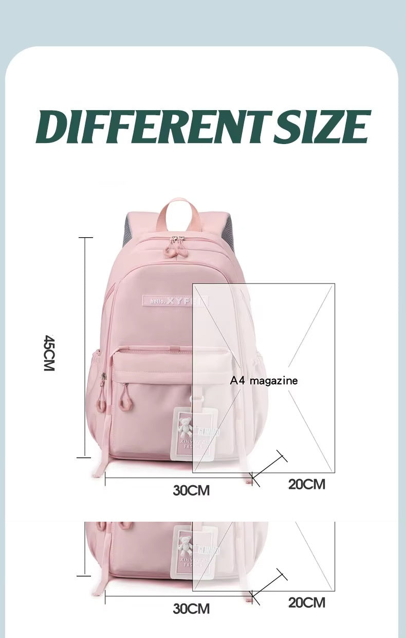 Glimmed Teddy Badge School Bag For Girls Imported  Nylon Waterproof Backpack with Laptop Sleeve | Fashion Campus Bag with Teddy Bear Badge, Large Capacity 45x30x20 cm
