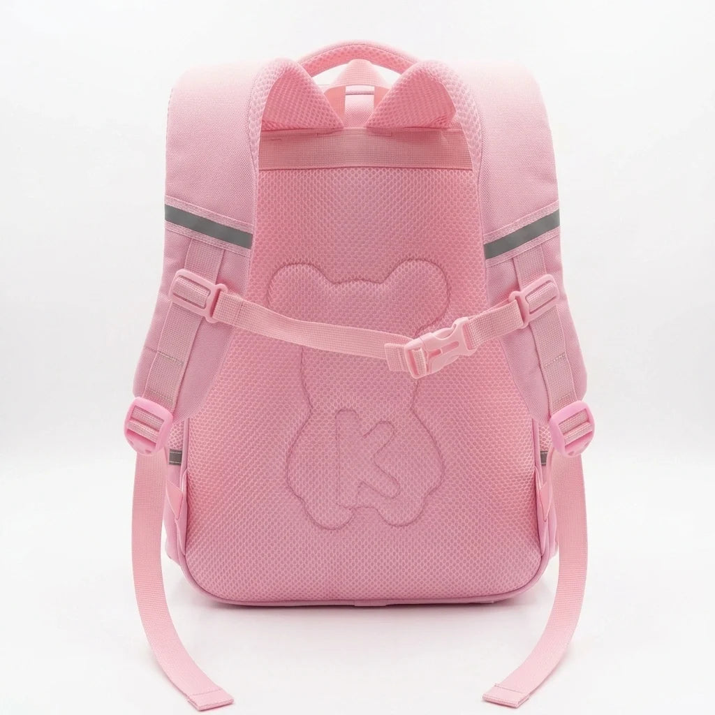 Pink School Backpack for Primary Class Girls – Imported, Water Resistant, Ergonomic with Reflective Strips