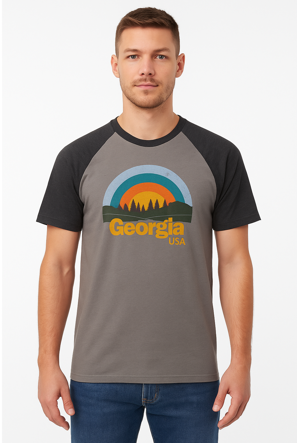 Woodland Outdoor Men's T-Shirt Export Quality Raglan Half Sleeve Vintage Print USA