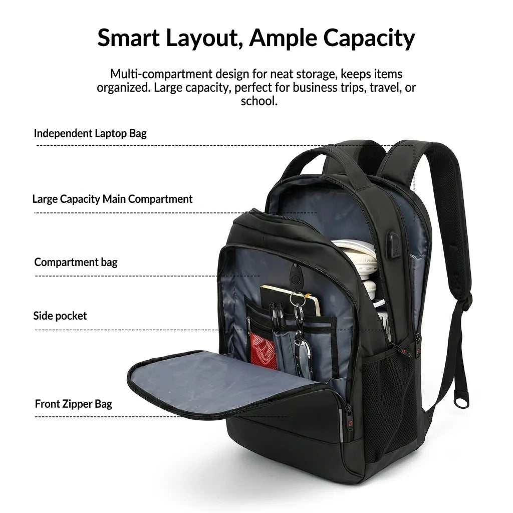 SWIGOR 17.3" Laptop Travel Backpack with USB Charging Port