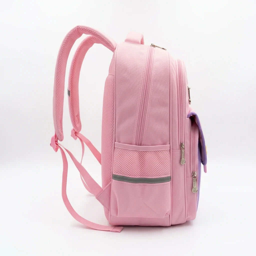 Pink School Backpack for Primary Class Girls – Imported, Water Resistant, Ergonomic with Reflective Strips