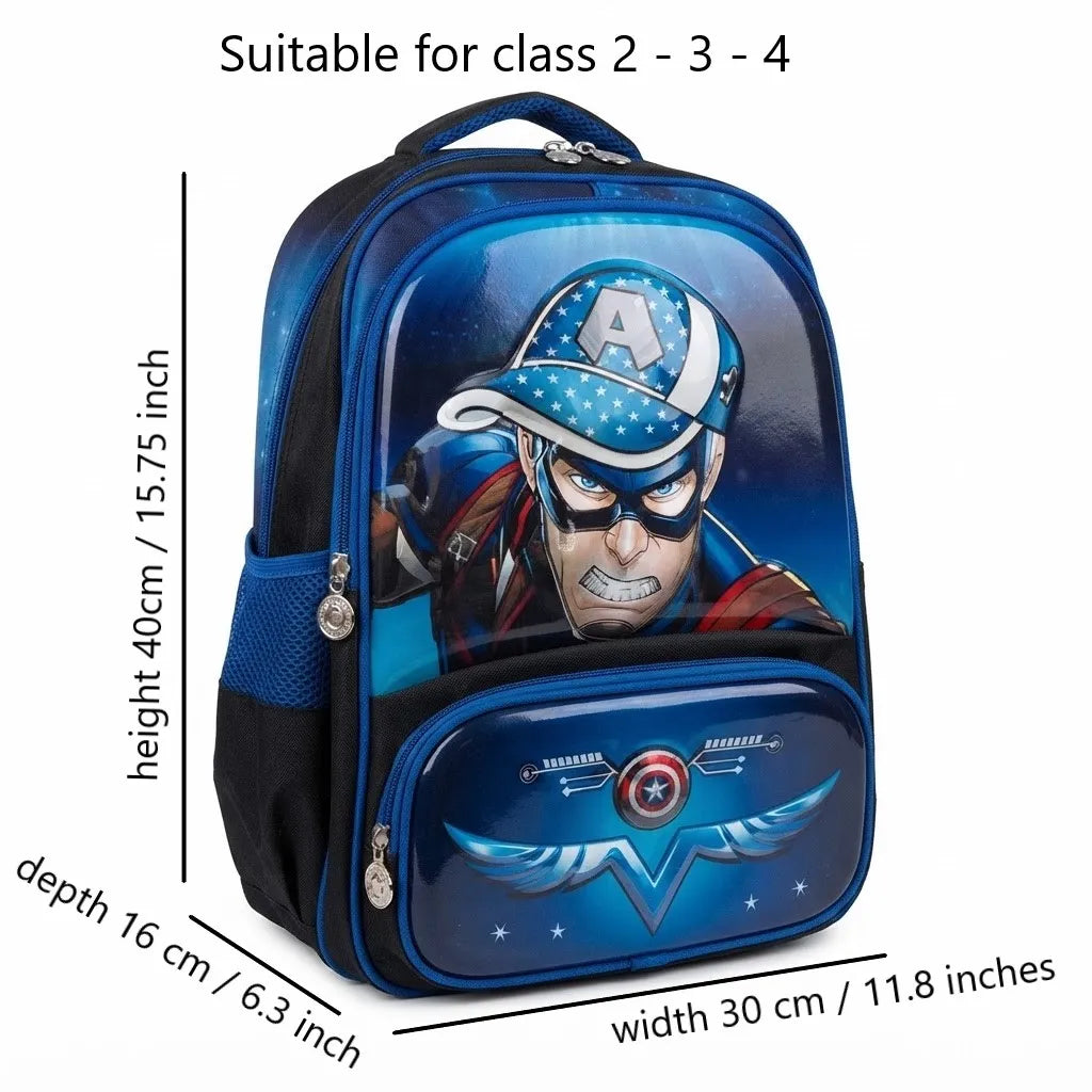 Captain America Design School Bag – Premium Trolley-Attachable Backpack for Kids