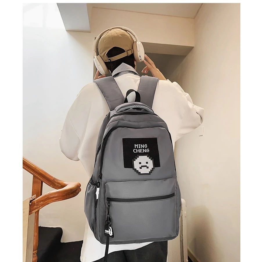 Gray Ming Cheng Unisex Student Backpack – Waterproof Korean Canvas Laptop Bag for School, College, University & Travel