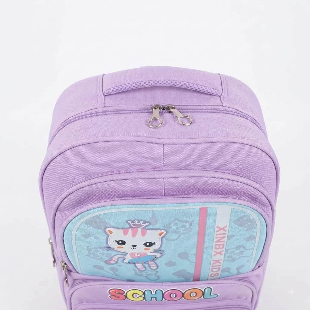 XB Cat Cartoon Imported Girls School Bag for Class 1-3 - Backpack with Chest Buckle & Reflective Strips