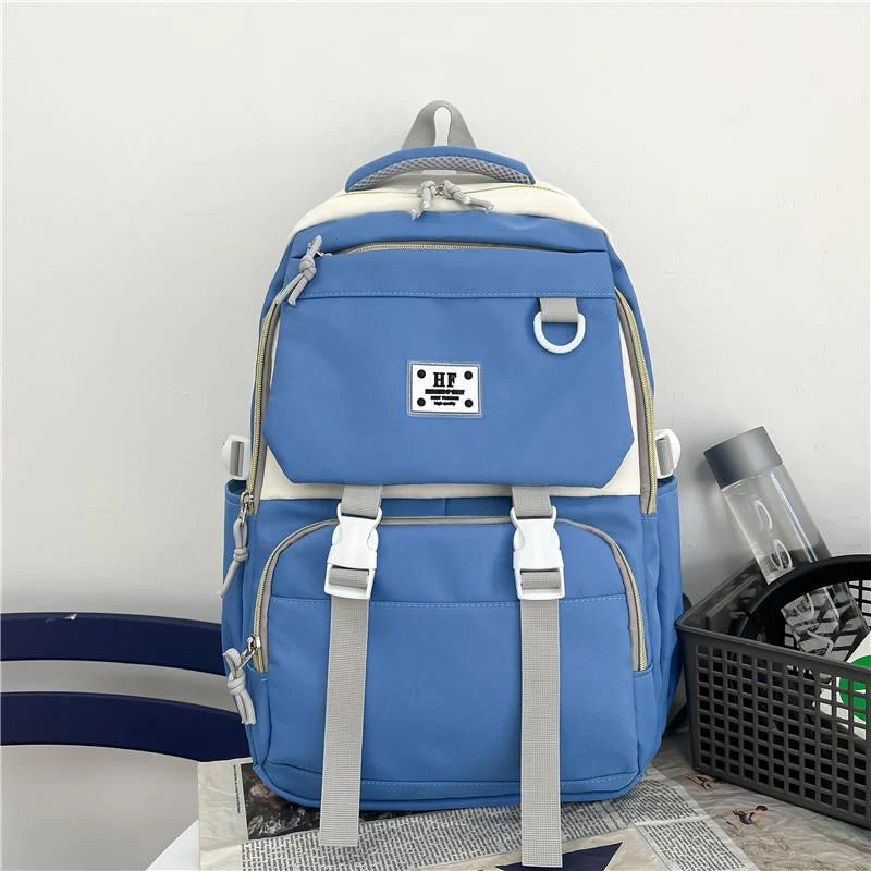 HF Trendy Lightweight Backpack – Stylish School, College & Travel Bag (Pink, Black, Blue)