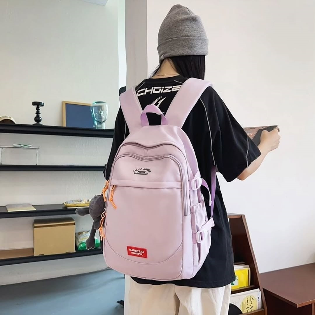 MS TJ Homme Fashion School Backpack Purple – 15.6” Laptop Compatible | Water-Resistant Nylon School Bag for Girls & Boys | Stylish Travel & Campus Backpack