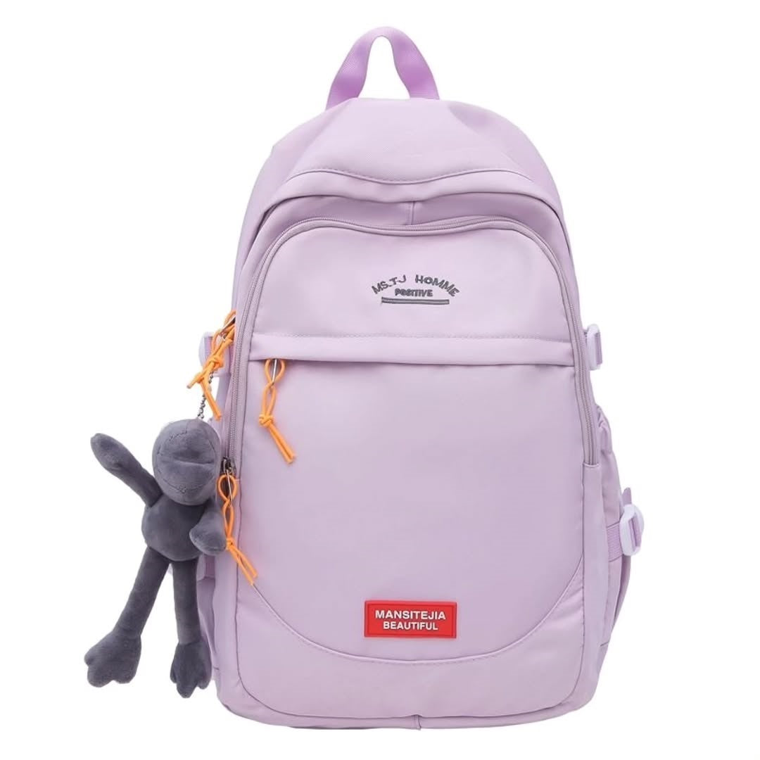 MS TJ Homme Fashion School Backpack Purple – 15.6” Laptop Compatible | Water-Resistant Nylon School Bag for Girls & Boys | Stylish Travel & Campus Backpack