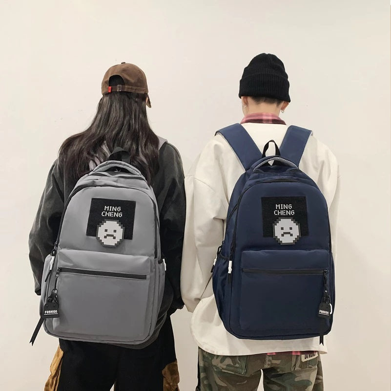 Gray Ming Cheng Unisex Student Backpack – Waterproof Korean Canvas Laptop Bag for School, College, University & Travel