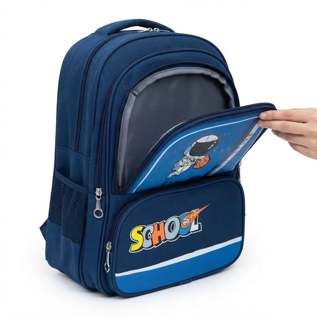 XB Astronaut Cartoon Imported Kids School Bag for Class 1-3 with Side Pocket & Chest Buckle