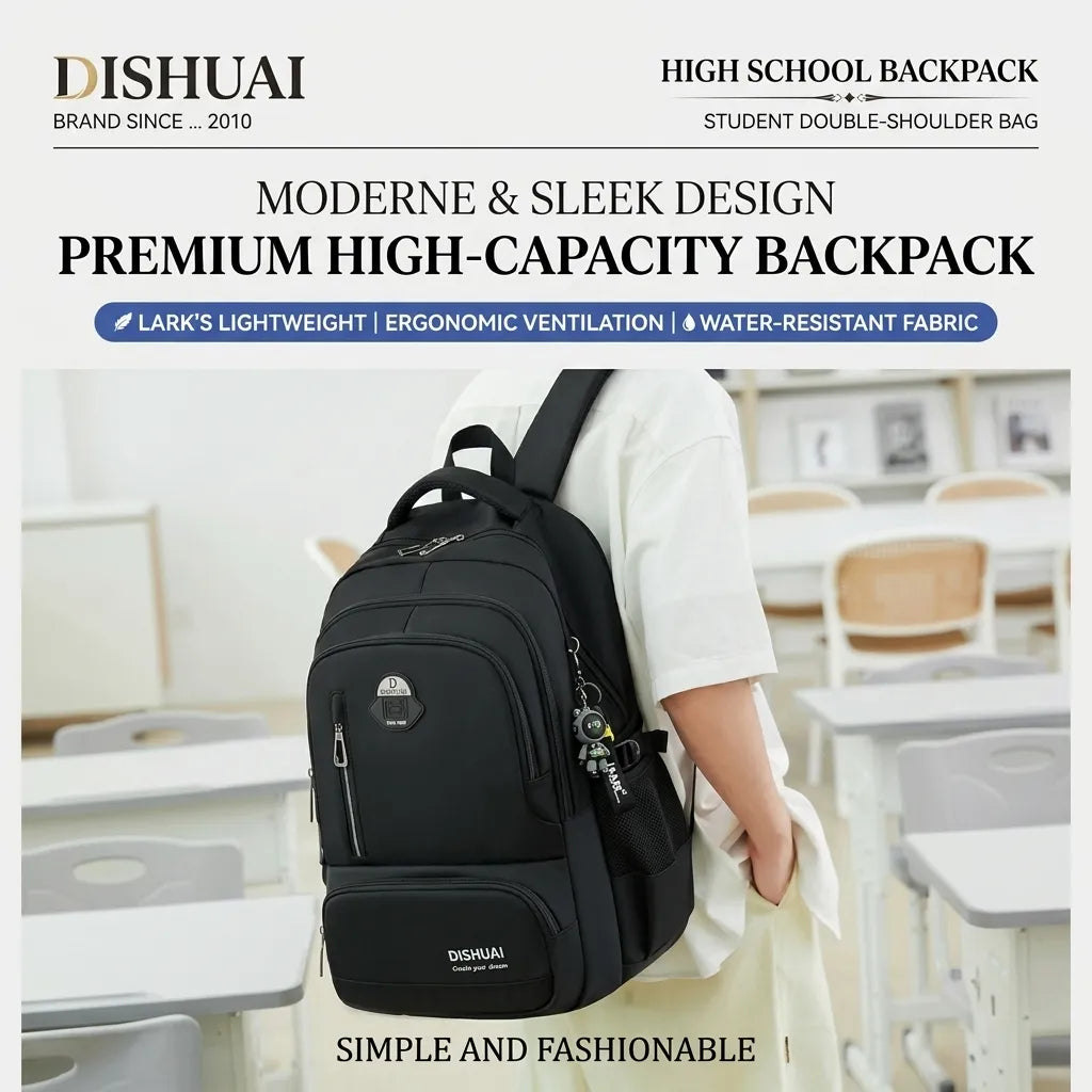 DISHUAI Drift X-Large Capacity Backpack – 17" Laptop School Bag, Water Resistant, Anti-Theft Pocket