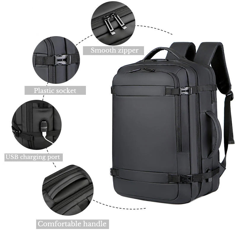 HANKE Expandable Travel Backpack 32L-40L – Waterproof Cabin Backpack with USB Port & Laptop Compartment