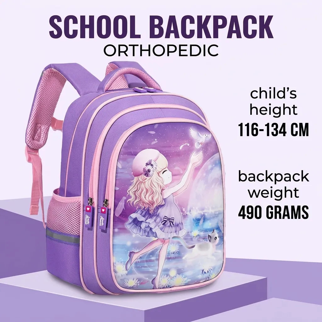 Apsis Junior School Bag for Girls – Barbie Design, Lilac & Pink