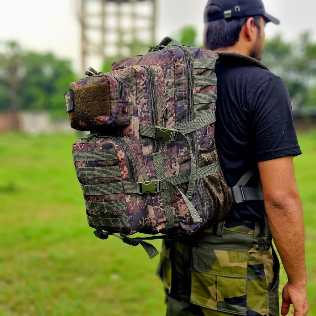 Army Assault 45L Tactical MOLLE Backpack – Digital Camo Green | Water-Resistant Outdoor & Training Bag with Rain Cover
