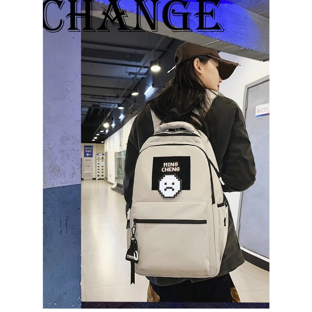 Gray Ming Cheng Unisex Student Backpack – Waterproof Korean Canvas Laptop Bag for School, College, University & Travel