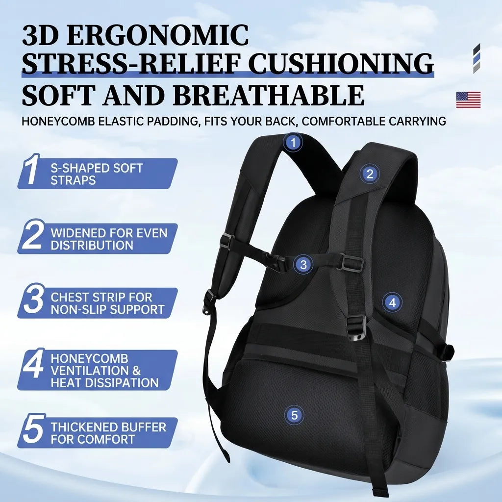 DISHUAI Drift X-Large Capacity Backpack – 17" Laptop School Bag, Water Resistant, Anti-Theft Pocket
