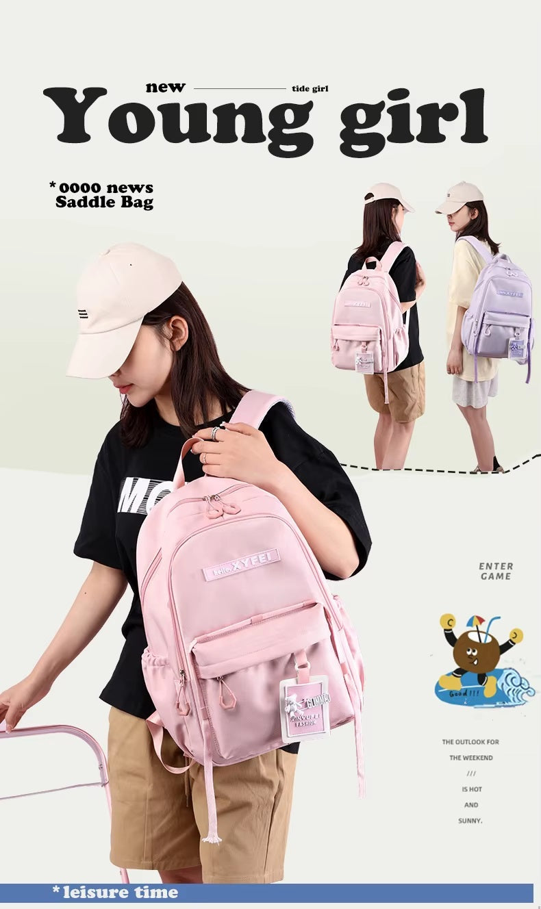 Glimmed Teddy Badge School Bag For Girls Imported  Nylon Waterproof Backpack with Laptop Sleeve | Fashion Campus Bag with Teddy Bear Badge, Large Capacity 45x30x20 cm