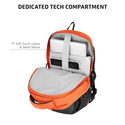 Safari Grande 43L Expandable Travel Laptop Backpack – 17″ Laptop, 3 Compartments, Compression Straps, Bottle Holder | Brick Red