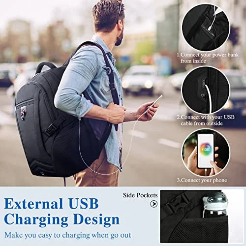 IGOLUMON 17.3" Anti-Theft Waterproof Travel Laptop Backpack with USB Charging Port & Trolley Strap