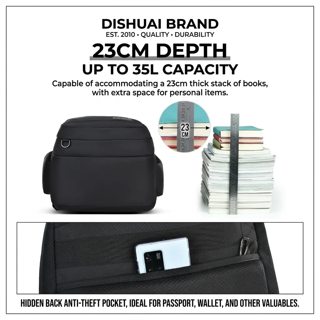 DISHUAI Drift X-Large Capacity Backpack – 17" Laptop School Bag, Water Resistant, Anti-Theft Pocket