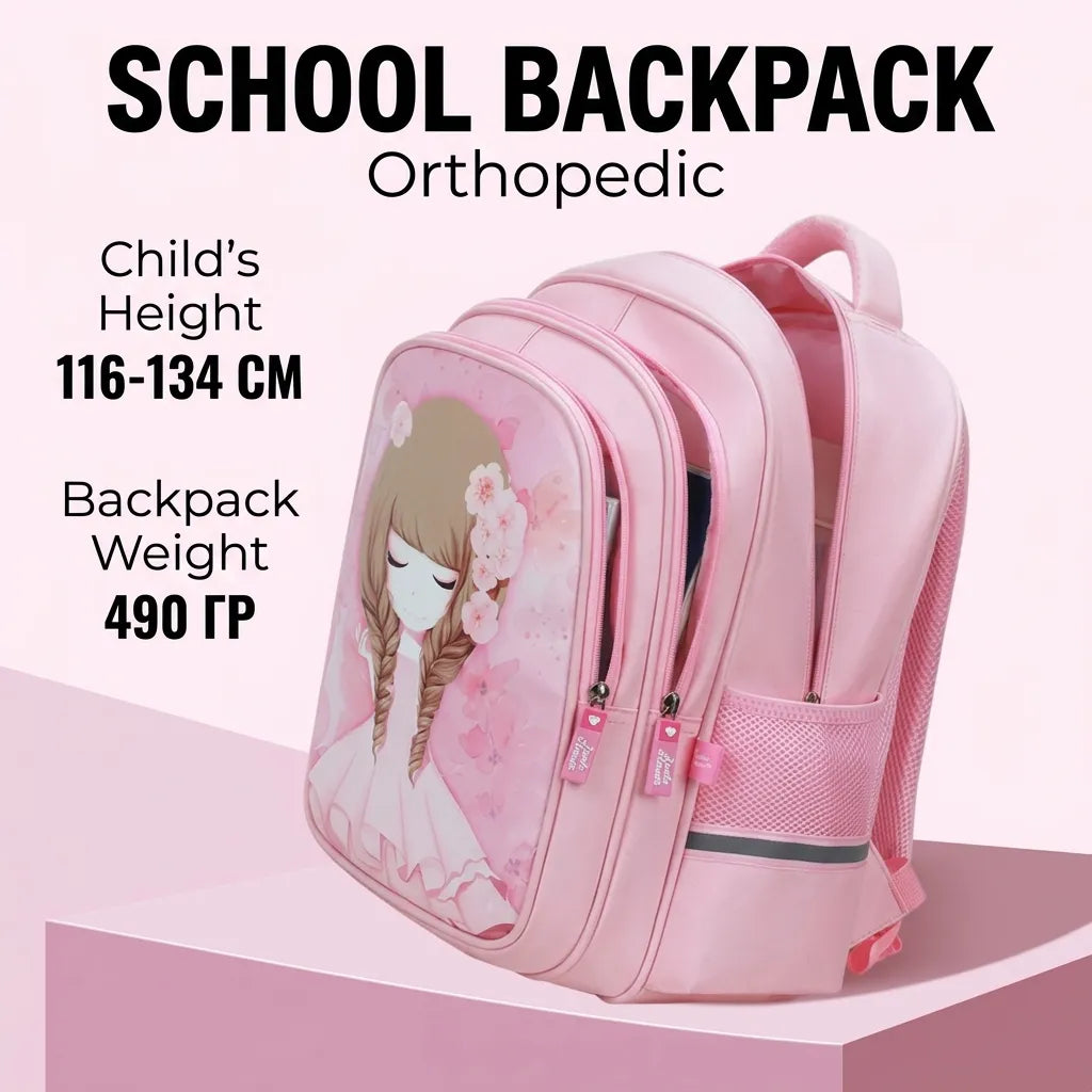 Apsis Junior School Bag for Girls – Barbie Design, Lilac & Pink