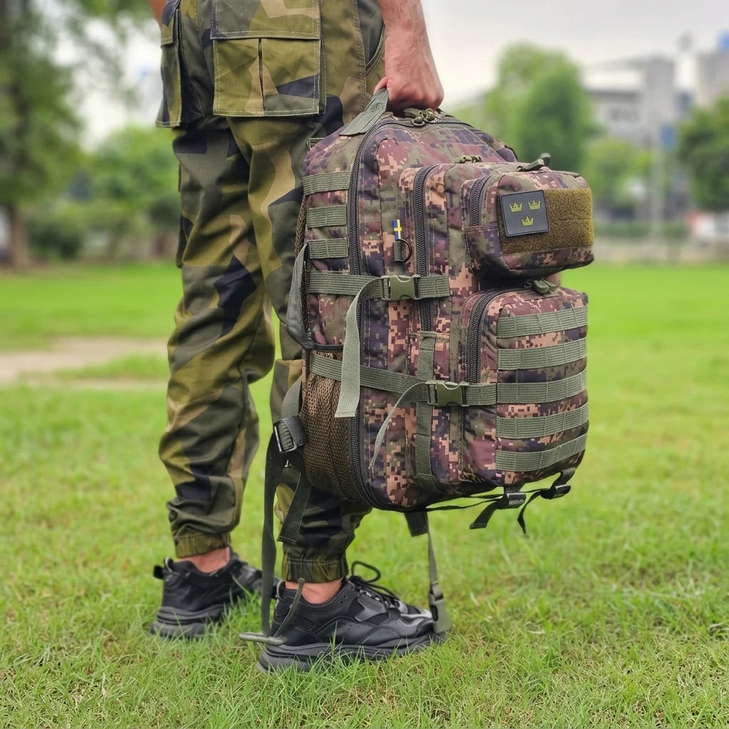 Army Assault 45L Tactical MOLLE Backpack – Digital Camo Green | Water-Resistant Outdoor & Training Bag with Rain Cover
