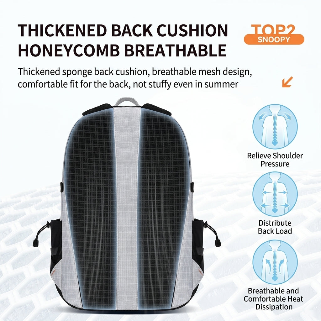Snoopy Casual Backpack – Light Grey Checked, Water Resistant, 15.6" Laptop Compartment