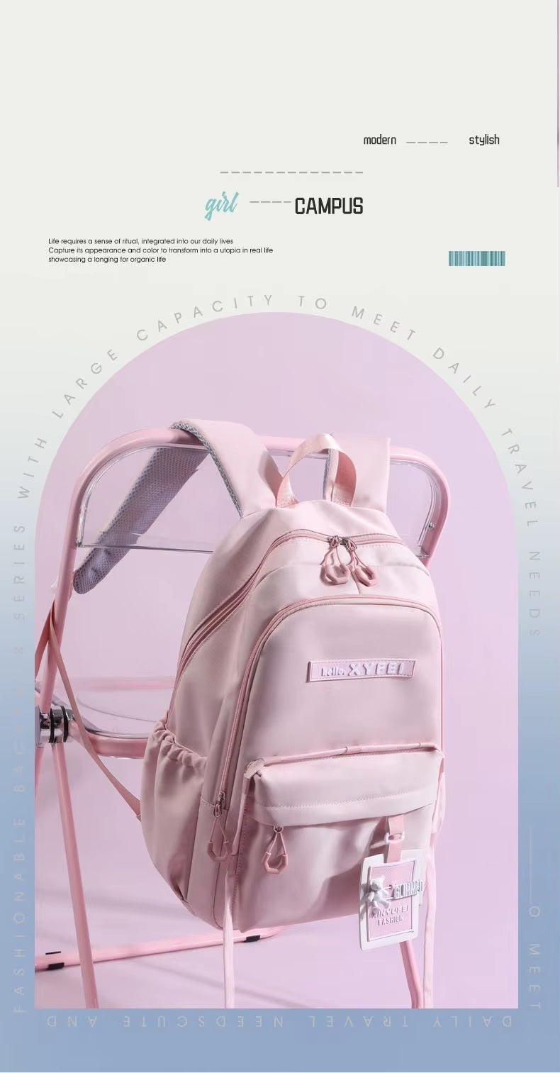 Glimmed Teddy Badge School Bag For Girls Imported  Nylon Waterproof Backpack with Laptop Sleeve | Fashion Campus Bag with Teddy Bear Badge, Large Capacity 45x30x20 cm