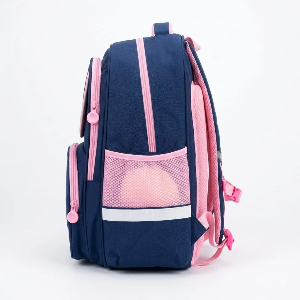 Fashion Kids School Backpack – Imported, with Matching Pencil Case (Available in Pink, Blue & Navy-Pink)